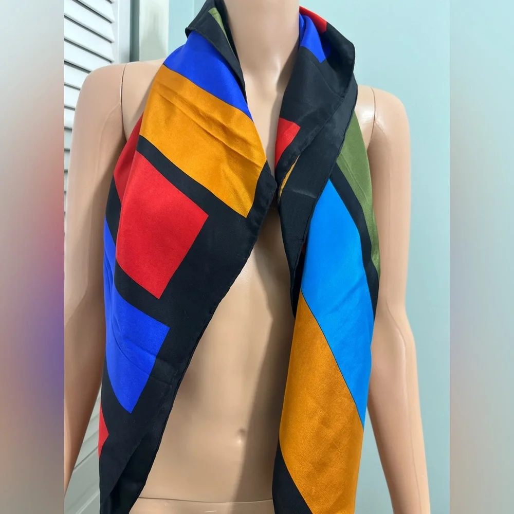 Vintage  YSL Yves Saint Laurent Silk  Colour Block - Picture 5 of 10